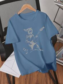 Teen Boy Crew Neck Rock Cat Print Short Sleeve T-Shirt