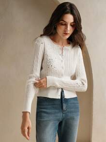 Anewsta Ladies' Grey Cable Crystal Embellished Knitted Cardigan