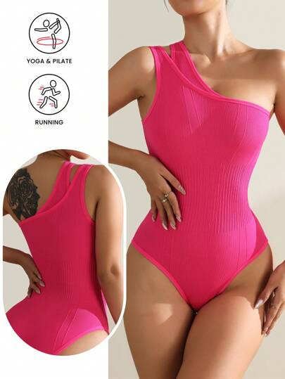 Easithlete 1pc Women's Solid Color Ribbed Strap Jumpsuit