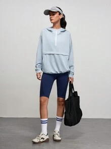 Powerista Women's Solid Color Front Zipper Long Sleeve Pocket Casual Sweatshirt For Outdoor - Blue - View 2