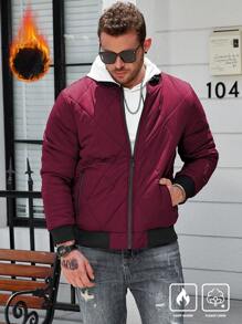 Manfinity Homme Plus Size Men's Solid Color Simple Casual Outdoor Jacket, Winter - Burgundy - View 5