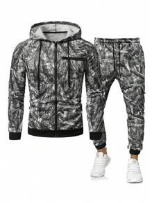 Manfinity LEGND 男士前拉链连帽衫和长裤休闲两件套西装