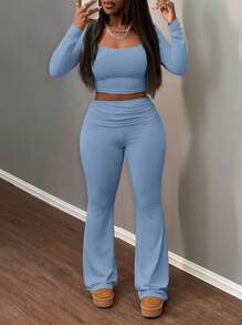 Slaydiva Casual All-Match Solid Color Collared Short Jacket And High Waisted Long Pants Set, Versatile Autumn/Winter