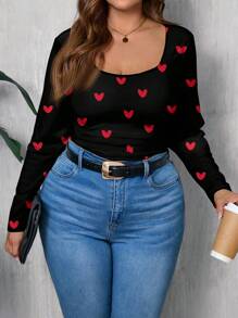 EMERY ROSE 大码女式休闲简约全身心印花紧身T恤，情人节 - 彩色 - 查看 6