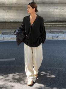 DAZY Women's Solid Color V-Neck Long Cardigan Sweater,Long Sleeve Tops,Fall Women Clothes - Black - View 5