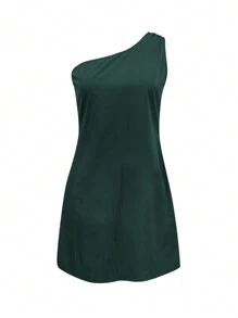 INAWLY Women Solid Color Sleeveless Fashion Mini Dress Fall Cloth For Women - Green - View 3