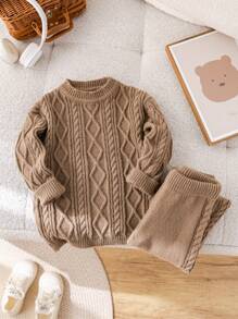SHEIN Kleine Jungen 2-teiliges Set aus lässigem, bequemem Pullover und Pulloverhose, geeignet für den Winter, zum Warmhalten, für den täglichen Gebrauch geeignet, für Weihnachten geeignet, für Geburtstagsfeiern geeignet, schlicht und vielseitig, für Halloween geeignet, einfach und plüschig.