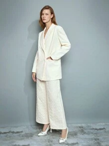 Maija 女士优雅花卉提花白色立领长袖西装外套情人节、节日 - 杏色 - 查看 5