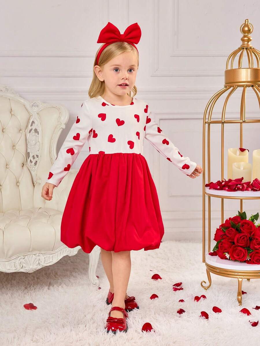 SHEIN Młoda dziewczyna swobodna pasująca matka-córka dzianinowa z okrągłym dekoltem patchworkowa tkana latarnia dolna linia obcisła sukienka dla młodych dziewcząt, elegancka sukienka z długim rękawem, odpowiednia na jesień i zimę, czerwona na Nowy Rok, Walentynki, odzież imprezowa, codzienna odzież do szkoły, sukienka urodzinowa, sukienka księżniczki, mama i córka i siostry pasujące, jesień/zima na sezon powrotu do szkoły