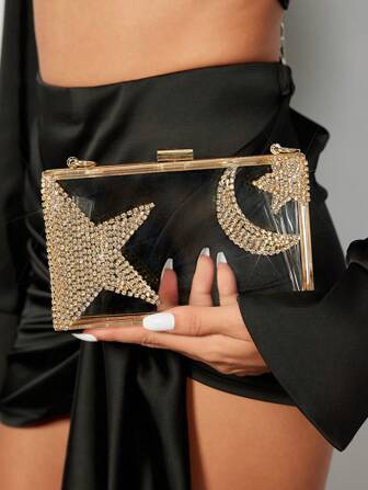 SHEIN BAE Organizador de cosméticos informal de acrílico con patrón de estrella pequeña, artículo esencial para bodas que combina perfectamente con vestidos de graduación y de baile de promoción