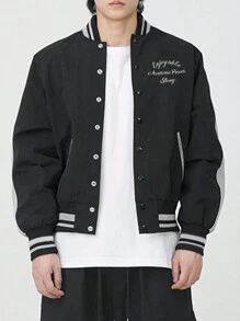 DAZY Men's Colorblock Baseball Jacket Sporty College Windbreaker & Outerwear,Fall Clothes - Black - View 2