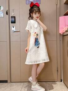 Girls Lace Princess Dress, Fashionable Summer Style For Toddlers & Children - White - View 4