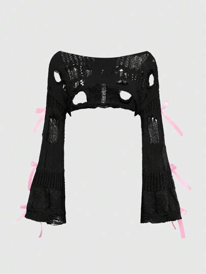 Kawaii Süßer und weicher Oversized Cut Out Schleife Schulter Damen Strickpullover