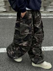 DAZY 秋季男士迷彩直筒工装裤 - 黑色 - 查看 6