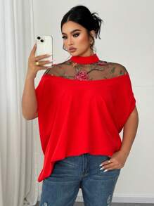 SHEIN Unity 大码拼色立领简约休闲衬衫，日常穿着，适合夏季