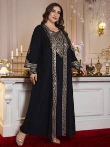 Layrah Ensemble robe de grande taille 2 pièces, style arabe du Moyen-Orient, élégant et de luxe, léger, style Dubai, robe modeste kaftan