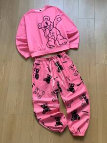 Manfinity VCAY 2 件套男士针织休闲日常穿着宽松长袖运动衫和抽绳腰部及踝袖裤套装，适合秋冬 - 紅色 - 查看 1