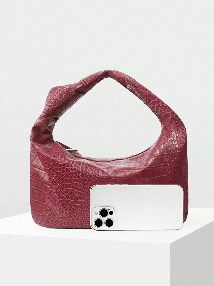 CROCODILE EMBOSSED ZIPPER TOP HANDLE BAG, VALENTINES