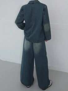 DAZY 2pcs Women Denim Suit: Blazer Jacket And Trousers - Medium Wash - View 5