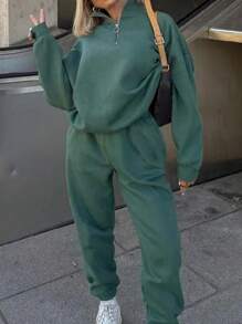 INAWLY 2 件女式前拉链长袖上衣和长裤套装