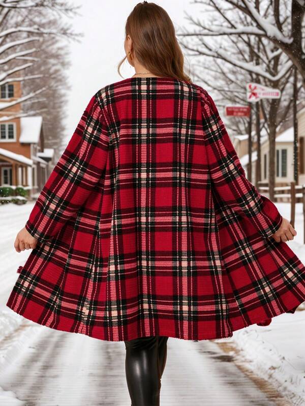 EMERY ROSE Cardigan à carreaux rouges de Noël à manches longues pour femmes grandes tailles, élégant pour femmes