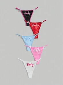 ROMWE Kawaii 5-Pack Baby Letter Print Thong Panty Set - Multicolor - View 1