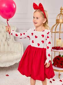 SHEIN Młoda dziewczyna swobodna pasująca matka-córka dzianinowa z okrągłym dekoltem patchworkowa tkana latarnia dolna linia obcisła sukienka dla młodych dziewcząt, elegancka sukienka z długim rękawem, odpowiednia na jesień i zimę, czerwona na Nowy Rok, Walentynki, odzież imprezowa, codzienna odzież do szkoły, sukienka urodzinowa, sukienka księżniczki, mama i córka i siostry pasujące, jesień/zima na sezon powrotu do szkoły