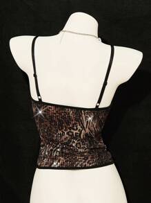 SHEIN Unity Women's Fashion Party Leopard Sequins Slip Camisole - Multicolor - View 2