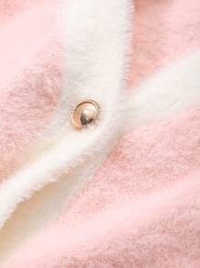 DAZY V-Neck Colorblock Cropped Cardigan, Minimalist Casual Style Suitable For Daily Wear,Fall Clothes - Pink - View 8