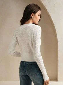 Anewsta Ladies' Grey Cable Crystal Embellished Knitted Cardigan