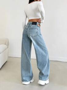EURMUSE WOMEN WIDE LEG MID WAIST JEANS - Light Wash - View 2
