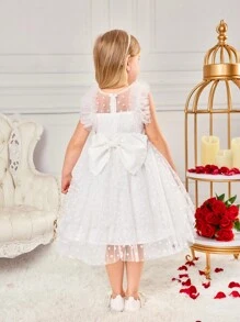SHEIN Fern Glow  Young Girl Sweet Ruffle Hem Sleeveless White Organza Summer Dress