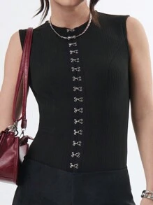 SHEIN Unity Spring-Summer Stylish Tank Top- Style Cut Hook And Eye Down Front Top