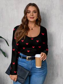 EMERY ROSE 大码女式休闲简约全身心印花紧身T恤，情人节 - 彩色 - 查看 4