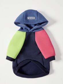 1 pieza Sudadera con capucha para mascotas de PETSIN en diseño de mangas raglán en bloques de color azul marino, rosa, azul y verde fluorescente, ropa casual para mascotas - Multicolor - Ver 4
