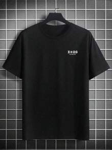 Manfinity Dauomo เสื้อยืดแขนสั้นคอกลมรัดรูป ลายพิมพ์กราฟิกแคลิฟอร์เนียที่สดใส สำหรับผู้ชาย - ระบายอากาศได้ดี นุ่ม ใส่ได้ทุกโอกาส เหมาะใส่ในร่ม/กลางแจ้ง - สีดำ - ดู 2