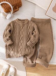 SHEIN Kleine Jungen 2-teiliges Set aus lässigem, bequemem Pullover und Pulloverhose, geeignet für den Winter, zum Warmhalten, für den täglichen Gebrauch geeignet, für Weihnachten geeignet, für Geburtstagsfeiern geeignet, schlicht und vielseitig, für Halloween geeignet, einfach und plüschig.