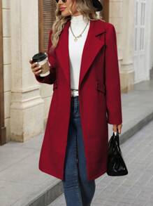 SHEIN Clasi Damski jednokolorowy dwurzędowy płaszcz z kołnierzykiem Piotrusia Pana, długimi rękawami, jesień/zima