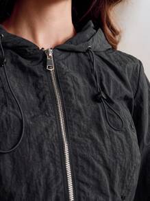 Anewsta Fashionable Sporty Casual Black Hoodie And Skirt 2pcs Suit For Women - Black - View 7