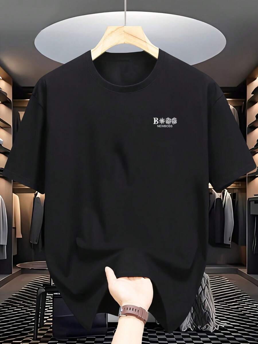 Manfinity Dauomo เสื้อยืดแขนสั้นคอกลมรัดรูป ลายพิมพ์กราฟิกแคลิฟอร์เนียที่สดใส สำหรับผู้ชาย - ระบายอากาศได้ดี นุ่ม ใส่ได้ทุกโอกาส เหมาะใส่ในร่ม/กลางแจ้ง - สีดำ - ดู 1