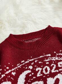 Manfinity EZcore 大码男士休闲口号图案圆领长袖针织毛衣，秋冬款 - 彩色 - 查看 3