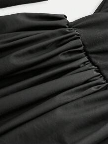 SHEIN فستان كم طويل بياقة عالية لفتيات المراهقات، قماش ناعم مريح مناسب للارتداء اليومي وفي الأنشطة الخارجية والمدرسة، خريف وشتاء، قطعة واحدة - الأسود - مشاهدة 7