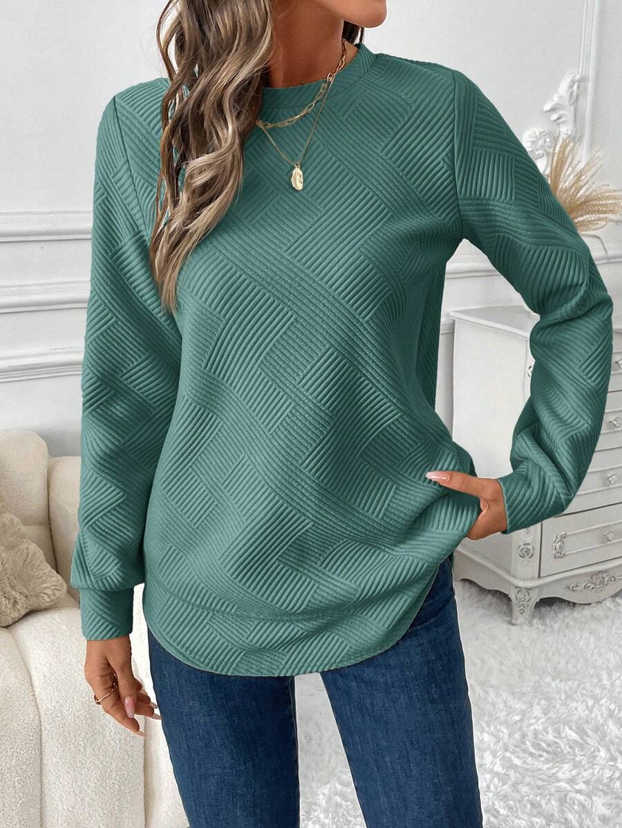 Áo nỉ cổ tròn họa tiết tổ ong thoải mái, dễ chịu cho nữ, tốt nghiệp, trang phục trở lại trường, tốt nghiệp, trang phục giáo viên dành cho nữ, trở lại trường vào mùa thu/đông - màu xanh lá - Xem 1