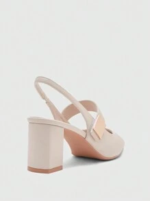 CUCCOO BIZCHIC Sandalias de tacón alto grueso y puntera puntiaguda, cómodas y de moda, con hebilla cuadrada de color marfil - Beis - Ver 8