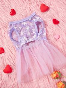 PETSIN 1 件宠物通用情人节紫心亮片网眼公主裙狗狗服装