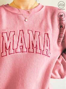 SHEIN Bubbli Felpa oversize ricamata e stampata "MAMA" per donna, adatta per autunno/inverno, laurea, ritorno a scuola, insegnanti - Rosa - Visualizzare 5