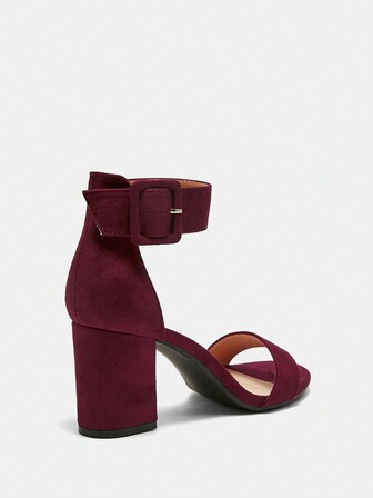 CUCCOO BIZCHIC Fashion Burgundy Suede Ankle Strap Chunky Heel Sandals, Comfortable For Commuting, Dating, Party, Festival, Holiday Shopping Spring Shoes Spring Break Easter For Christmas