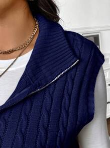 Calvaya Plus Size Women Jednokolorowy Dzianinowy Golf Aran School Style Sweter Zapinany Z Przodu Kamizelka Jesień/Zima