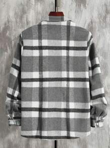 Manfinity Homme Men's Front Button Long Sleeve Pocket Plaid Casual Jacket - Multicolor - View 2