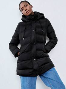 Chiquease Abrigo con capucha y cordón ajustable, acolchado, para mujer - Negro - Ver 6